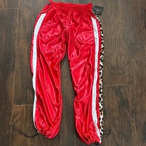 Vibrant Red Kids Joggers with Leopard Accent